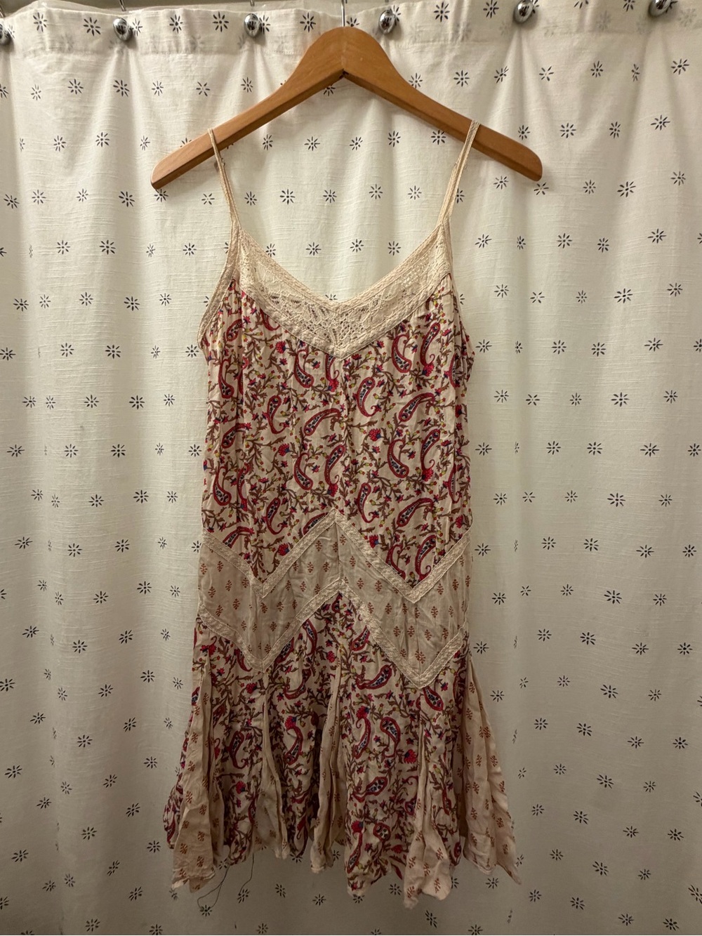 Forever 21 Cream Paisley Mini Slip Dress with Pink Accents